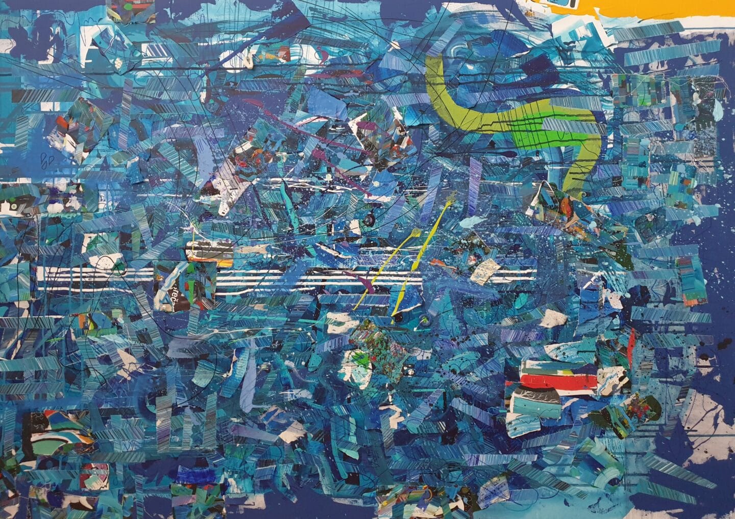 Nina T. Polegek, Nekje globoko pod površjem, 2023, meš. teh. na platnu, 80 x 140 x 2 cm
