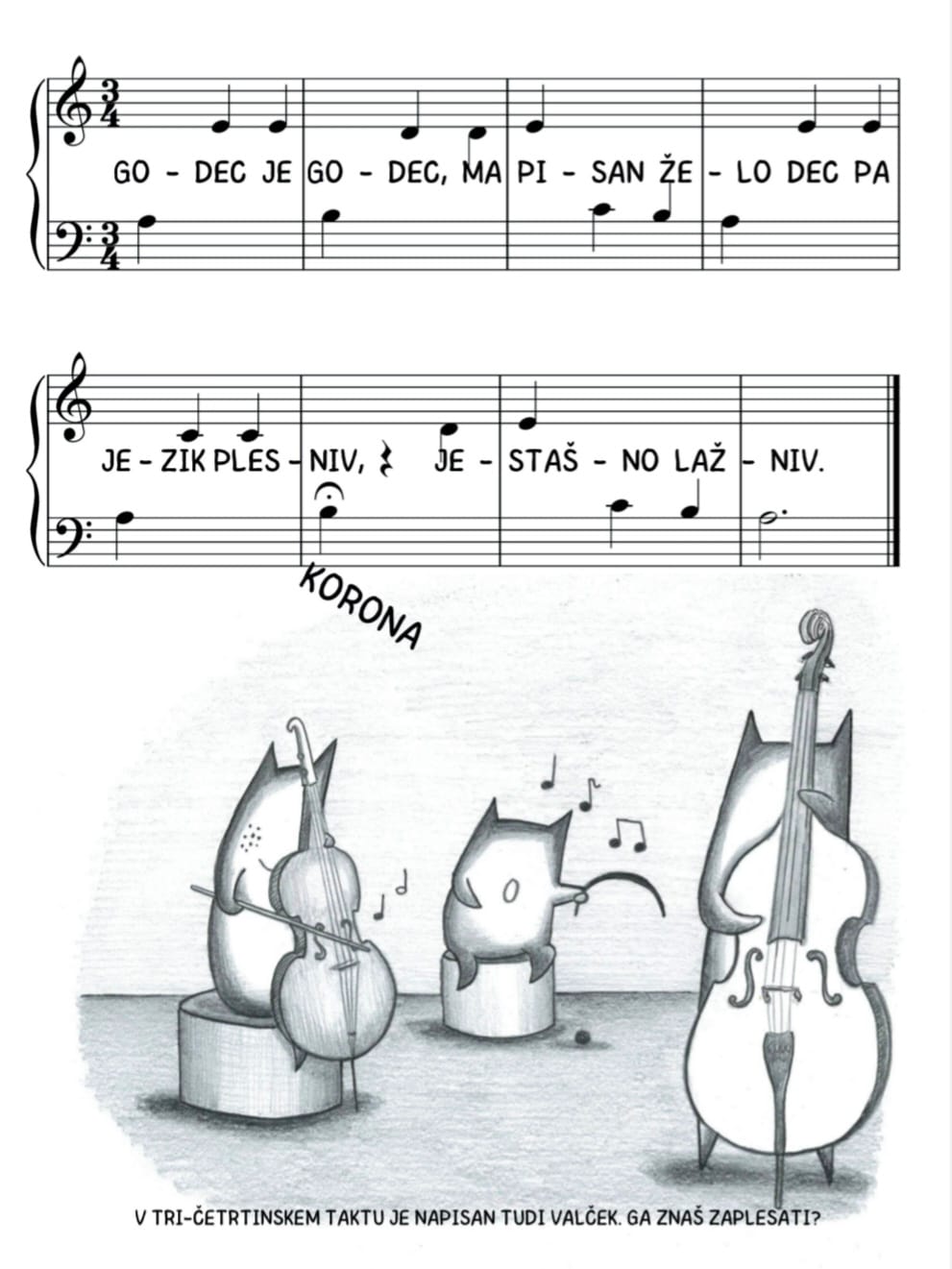 Ilustracija in del pesmi, ki jo vsebuje učbenik